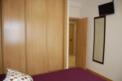 a room with a closet and a door with a television at Aparthotel Encasa in Madrid