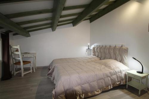 Saint-Fortunat-sur-Eyrieuxにあるmondonlehautのベッドルーム1室(ベッド1台、テーブル、椅子付)