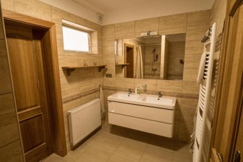 a bathroom with a sink and a mirror at Vila Veronika in Lednice