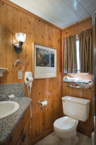 a bathroom with a toilet and a sink at 14 Chipmunk Hollow in Wawona