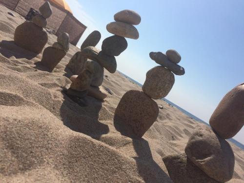 a group of rocks sitting in the sand at Ferienresidenz Fürst von Büttelkow in Rerik