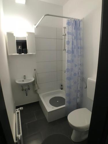 ein kleines Bad mit WC und Waschbecken in der Unterkunft Living @ Klassvilla Weserwehr No. 4 in Bremen