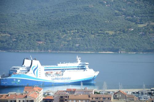 a large cruise ship in a large body of water at Casa Mare E Vista in Propriano