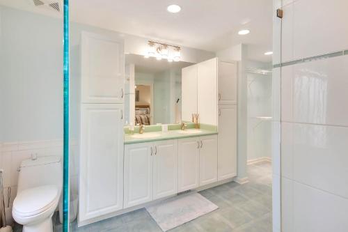 a bathroom with a toilet and a sink and a shower at Baywood Luxury in Seabrook Island