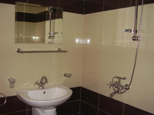 a bathroom with a sink and a mirror at Guest House Goranovi in Velingrad