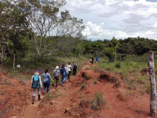 a group of people walking down a dirt trail at Hostal Familiar El Ángel Panamá B&B in Pajonal Arriba