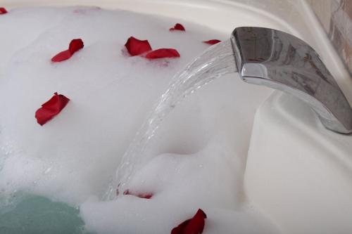 a water faucet in a sink with red roses at Montreal Magdalena Del Mar Hotel in Lima