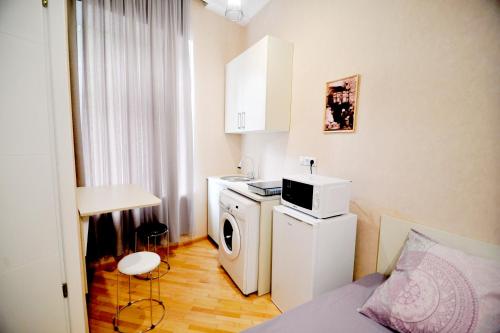 - une petite cuisine avec un lave-linge dans la chambre dans l'établissement Old Arsena Apartments, à Tbilissi