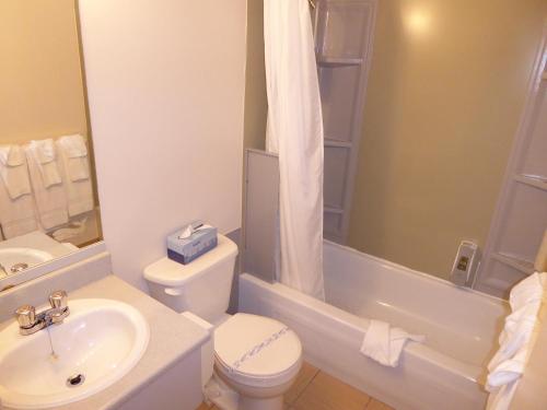 a bathroom with a white toilet and a sink at Motel de l'Anse a l'Eau in Tadoussac