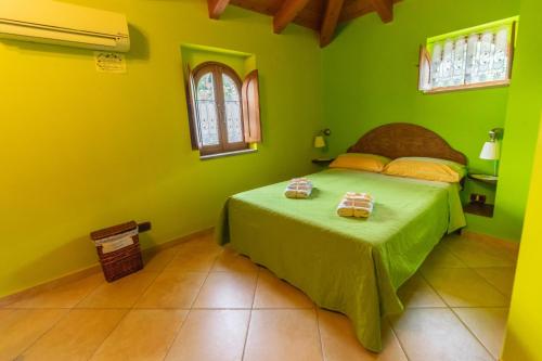 a green bedroom with a bed and a window at Villa Nigro in Laureana Cilento