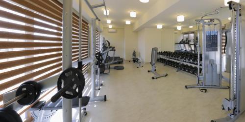a gym with treadmills and dumbbells at Esmarin wellness hotel in Mníšek pod Brdy