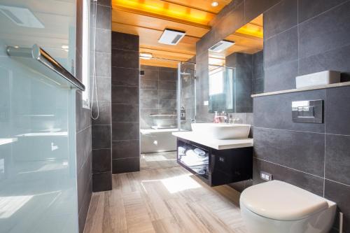 a bathroom with a toilet and a sink and a shower at WMS Villa in Dongshan
