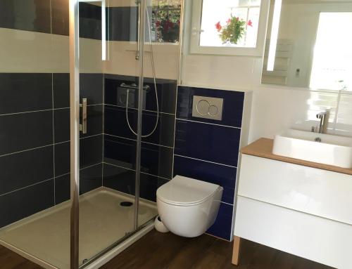 a bathroom with a shower and a toilet and a sink at Bed,Kitchen and Swimming Pool Villa Esterel in Saint-Raphaël