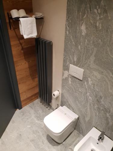 a bathroom with a toilet and a sink at MH Olen Boutique Hotel in Alagna Valsesia