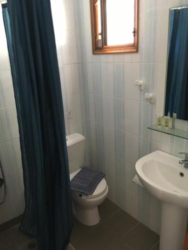 een badkamer met een toilet en een wastafel bij Manias Apartments in Kos-stad