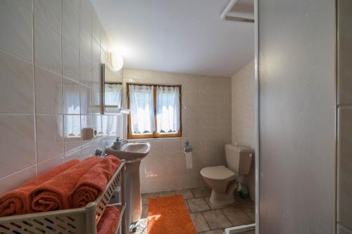 un piccolo bagno con lavandino e servizi igienici di Chata Kytlice a Kytlice