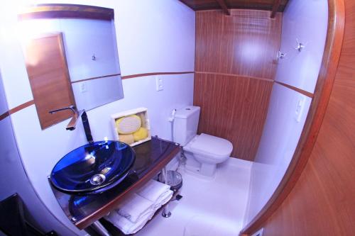 La petite salle de bains est pourvue d'un lavabo et de toilettes. dans l'établissement MV Desafio, à Manaus
