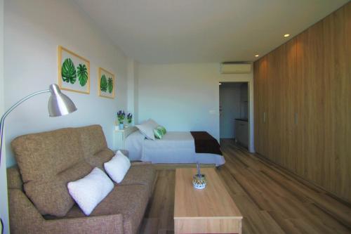 a living room with a couch and a bed at CasaTuris Estudio con vistas que enamoran en Centro de Alicante A119 in Alicante