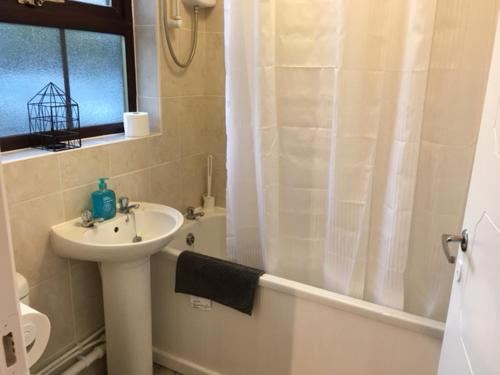 a bathroom with a sink and a toilet and a shower at Lakeside View 2, Perton Village in Wolverhampton