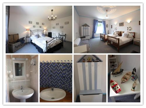 a collage of pictures of a bedroom and a bathroom at La Nouvelle Criqueboise in Criquebeuf-en-Caux
