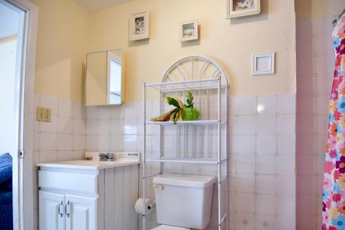 a bathroom with a toilet and a sink at Nathan's Lodge in Kemps Bay