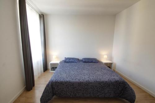 カンヌにあるCroisette/Palais 5 min à piedsのベッドルーム1室(青い枕2つ付)