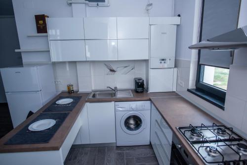 Kuchyň nebo kuchyňský kout v ubytování Constantinos Apartment Mamaia Nord