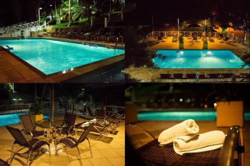 a collage of photos of a swimming pool at night at Pousada Reserva Penedo in Penedo