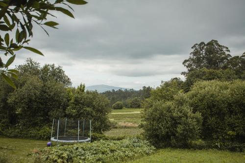 a metal object in the middle of a field at O Curralino in Vilacoba