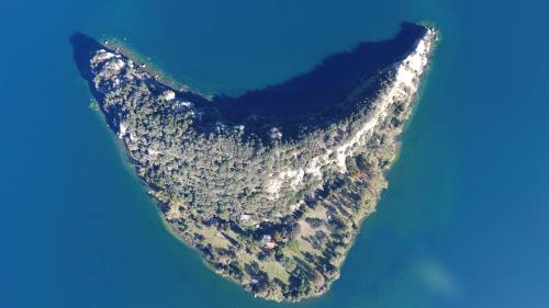 an aerial view of an island in the water at La Piazzetta in Bolsena
