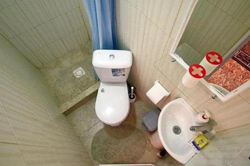 ゴルビツカヤにあるOgni Stolitsyのバスルーム(トイレ、洗面台付)のオーバーヘッドビュー