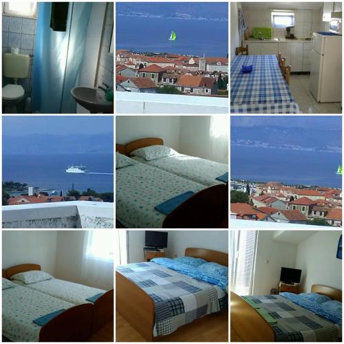 a collage of photos of a hotel room with beds at Apartmani Vesna Supetar in Supetar