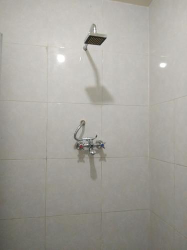 a shower with a shower head in a bathroom at Volcano Living in Kintamani