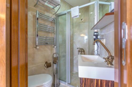 a bathroom with a toilet and a sink and a shower at Seahouse Suites in Istanbul
