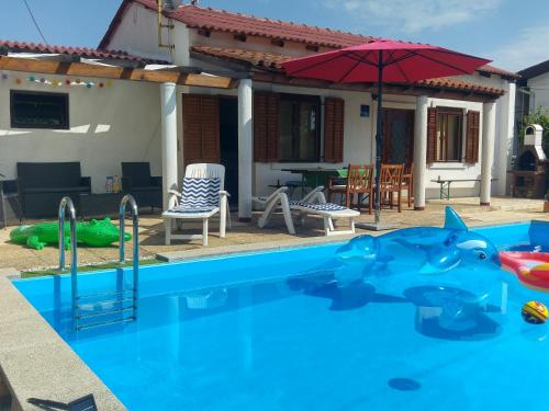 a swimming pool in front of a house at Holiday Home ZEN in Fažana