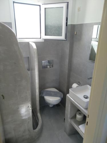 a small bathroom with a toilet and a sink at Aeolos Apartments in Kamarai