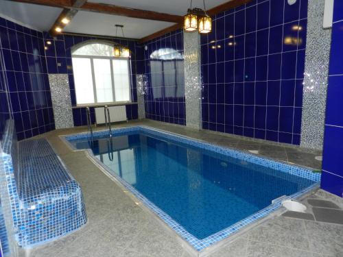 NosovoにあるHotel Margoの- 青いタイル張りのバスルーム(スイミングプール付)