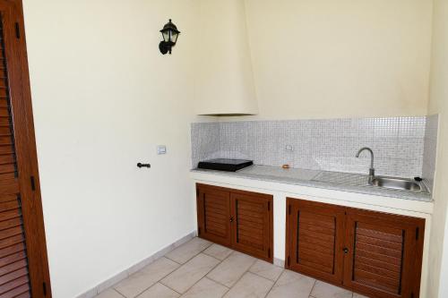 a kitchen with a sink and a counter top at Agriturismo Salmarina in Abbiadori