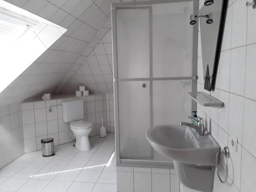 シュネーヴァーディンゲンにあるFerienwohnung Osterheideのバスルーム(洗面台、トイレ付)