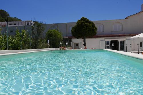 a large pool of blue water in front of a building at Hotel Torre Dei Borboni in Ponza