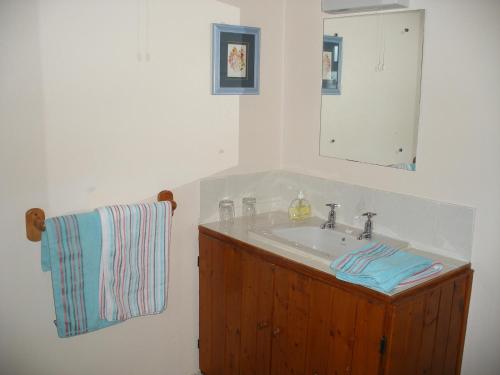 a bathroom with a sink and a mirror at Doolin Cottage Accommodation in Doolin