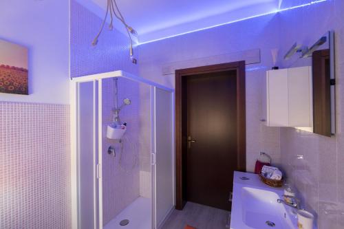 Un baño con lavabo blanco y ducha. en Berici Bed and Breakfast, en Nanto