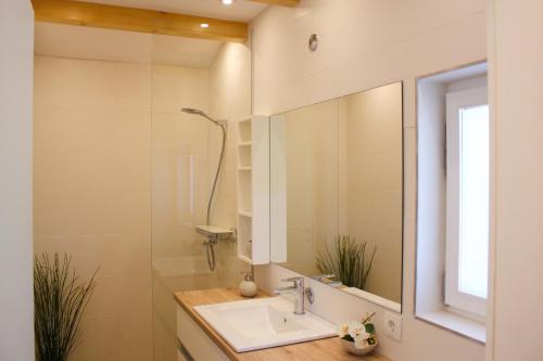 uma casa de banho com um lavatório e um espelho em Holiday Home Liberta em Krnica