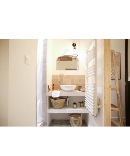 - une petite salle de bains avec un lavabo et une échelle dans l'établissement Appartement centre ville d'Arles, à Arles