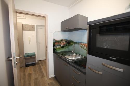 A kitchen or kitchenette at Elegant central Apt Maribor w/Parking