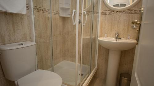 ein Bad mit einer Dusche, einem WC und einem Waschbecken in der Unterkunft Marina de la Duquesa 213 in Manilva