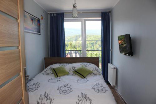 シュクラルスカ・ポレンバにあるApartament Agaのベッドルーム1室(ベッド1台、大きな窓付)