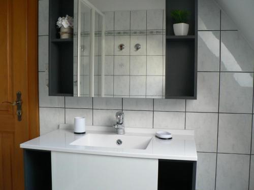 ScherwillerにあるGîte "Les Iris"のバスルーム(白い洗面台、鏡付)