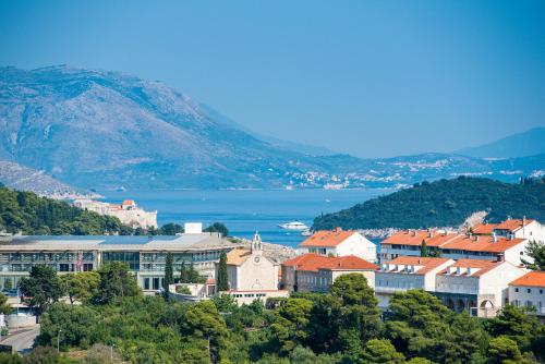 a town on a hill with a body of water at Apartments & Rooms Tapera in Dubrovnik