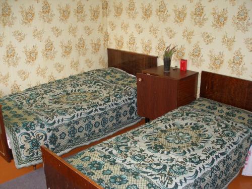 two beds in a room with two at La Pina in Narva-Jõesuu